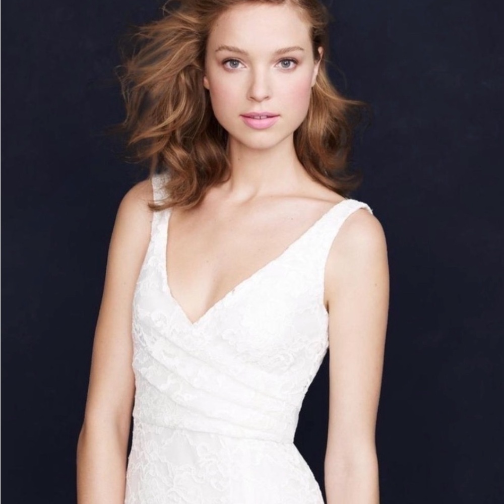 J. Crew Sara White Lace V-Neck Bridal Dress